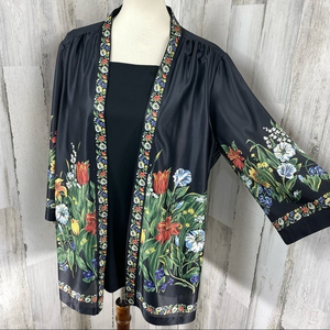 Vintage Top Notch Women's Black Floral Faux Layer‎ Short Sleeve Shirt Top Blouse